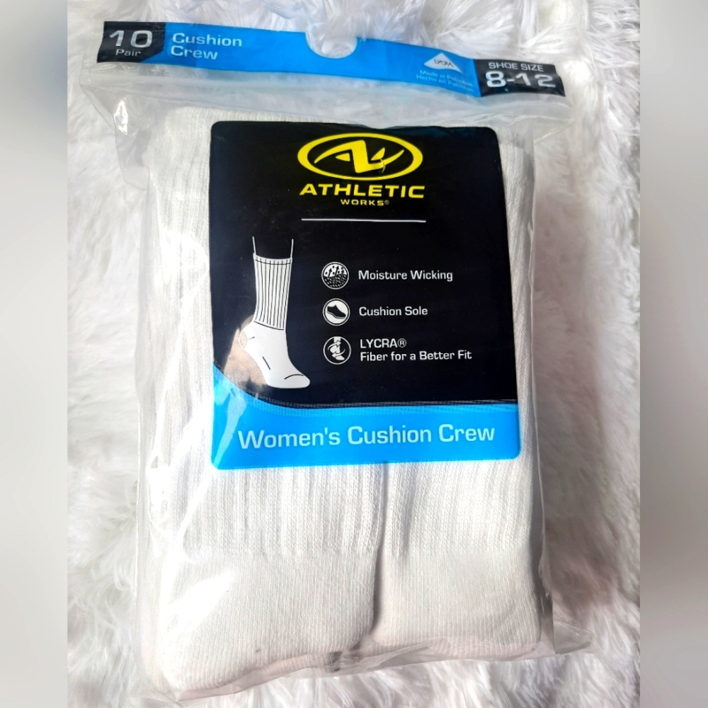 Athletic Works Women's Cushioned Crew Socks, 10-Pack, Sizes 4-10